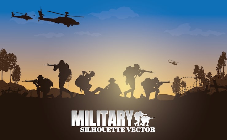 Vector ilustrasi militer, latar belakang tentara.