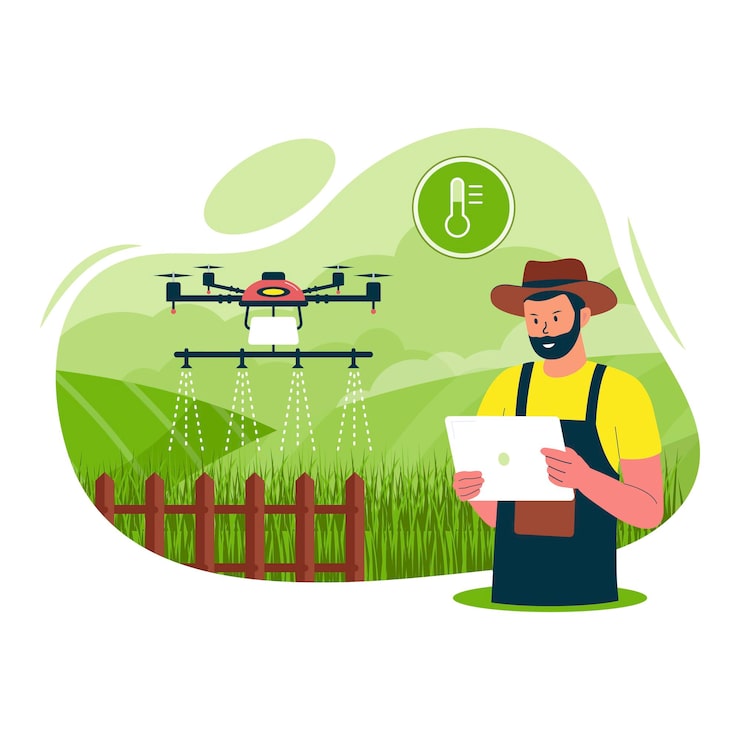 Vector ilustrasi pertanian drone pintar