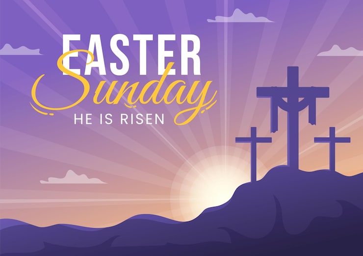 Vector ilustrasi selamat hari minggu paskah dengan yesus dan dia telah bangkit dalam templat gambar tangan