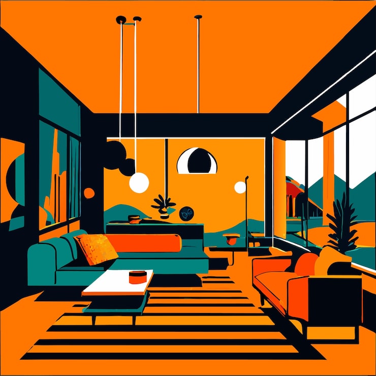 Vector ilustrasi vektor desain interior ruang tamu modern
