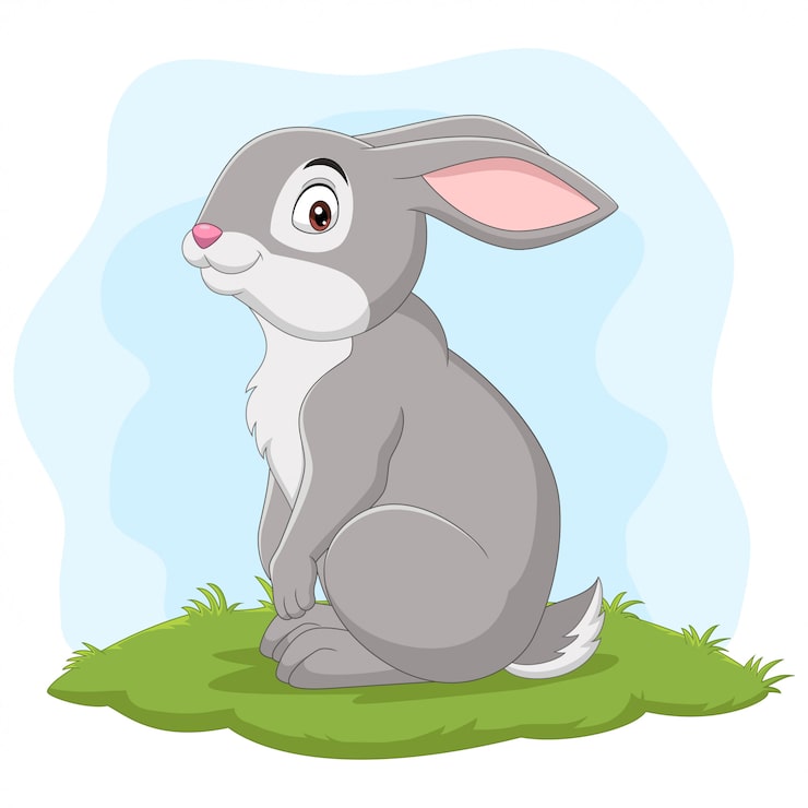 Vector kartun kelinci bahagia di rumput