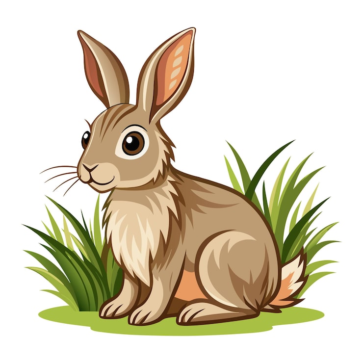 Vector kartun kelinci bahagia di rumput