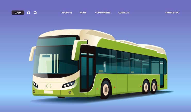 Vector kendaraan bus kota transportasi umum modern lalu lintas perkotaan dan pedesaan konsep bergerak nyaman