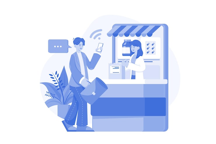 Vector konsep ilustrasi apotek online dengan latar belakang putih