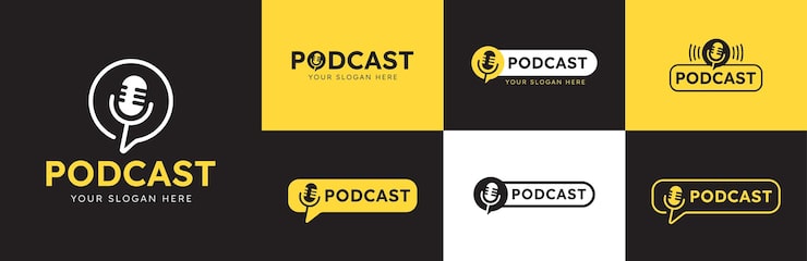 Vector logo mikrofon obrolan gelembung podcast