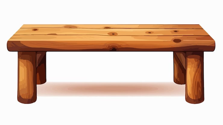 Vector meja kayu modern untuk duduk di atas latar belakang putih