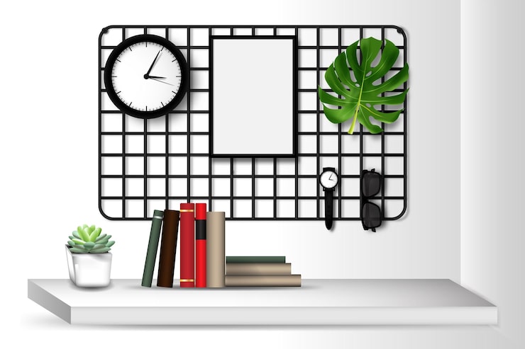 Vector meja kerja dan rak buku