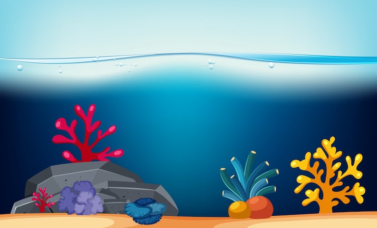 Vector pemandangan alam dengan terumbu karang di bawah laut