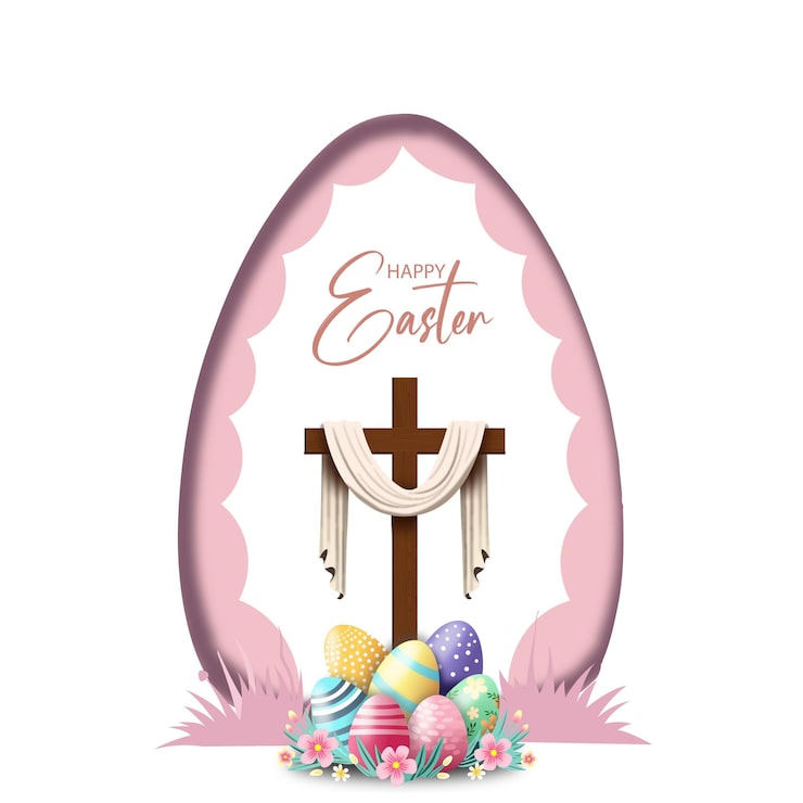 Vector perayaan paskah bahagia dengan salib, telur, dan aksen bunga