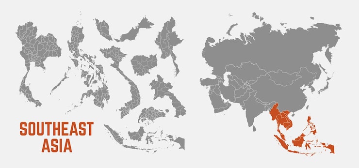 Vector peta asia tenggara dan wilayah sekitarnya