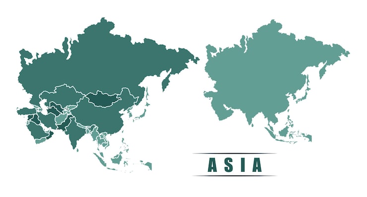 Vector peta politik datar sederhana asia dengan batas negara bagian