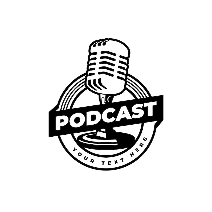 Vector stasiun podcast penyanyi karaoke dengan mikrofon retro. elemen desain untuk logo, label, emblem, tanda.