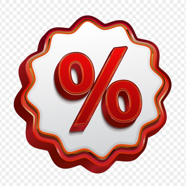 Vector tanda diskon persen terisolasi pada lencana merah