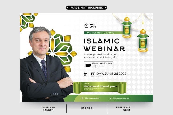 Vector templat banner webinar online islami dengan desain elegan