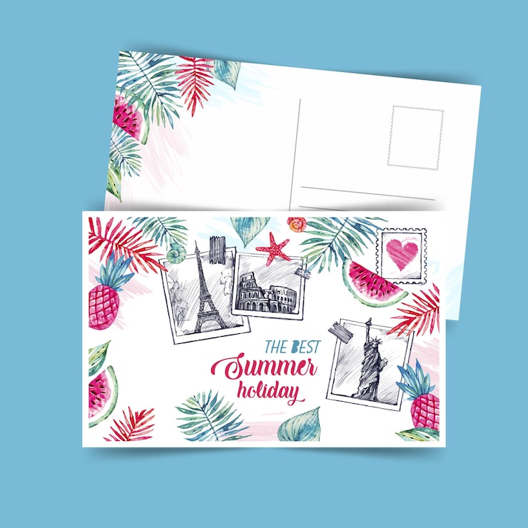 Kostenlose Vektor aquarell-sommerferien-postkarte