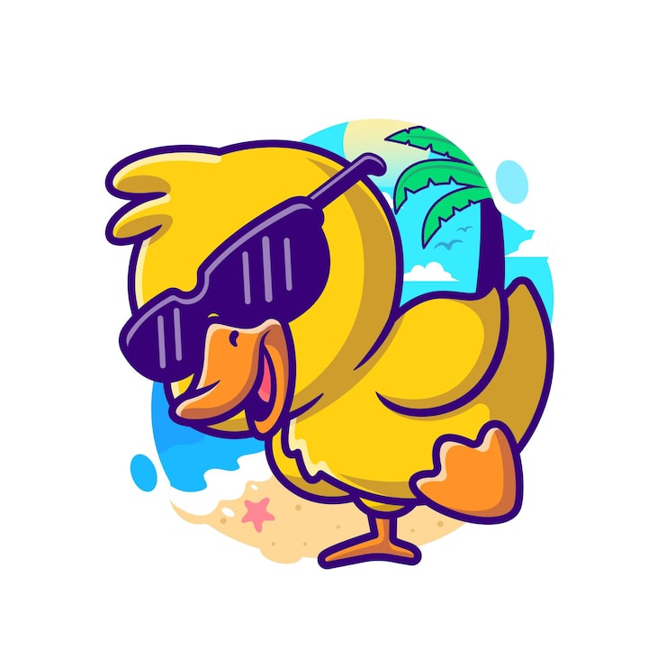 Kostenlose Vektor coole ente sommer cartoon vektor icon illustration. tier urlaub symbol konzept isoliert premium-vektor. flacher cartoon-stil