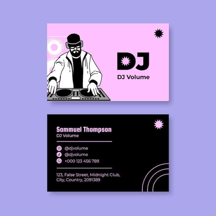 Kostenlose Vektor dj-visitenkarteschablone des flachen designs