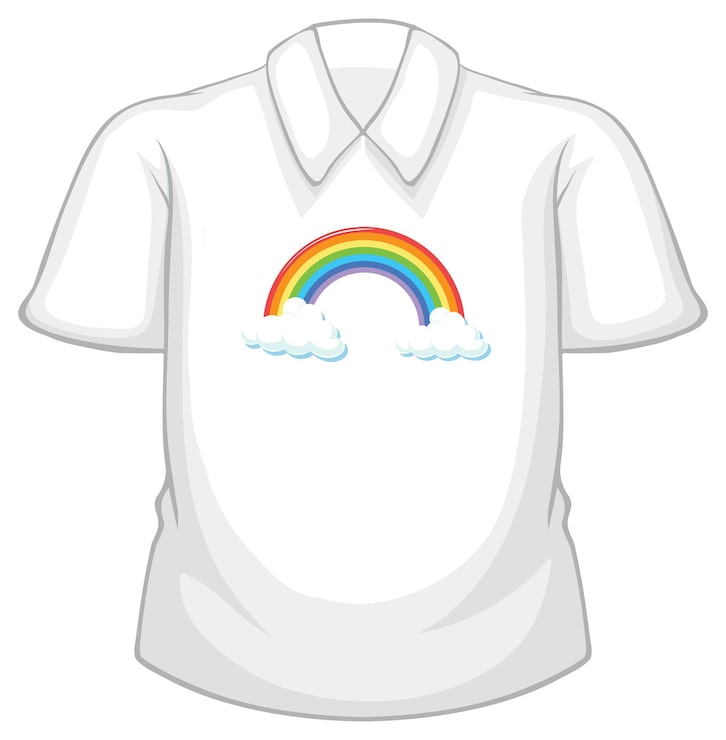 Kostenlose Vektor ein weißes hemd mit regenbogenmuster auf weißem hintergrund