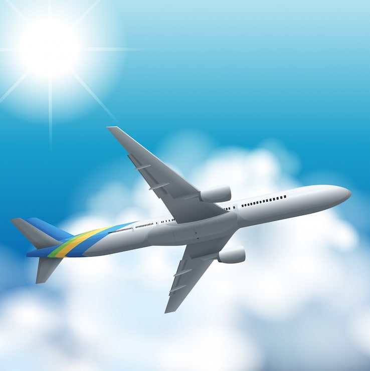 Kostenlose Vektor flugzeug fliegt hoch in den himmel