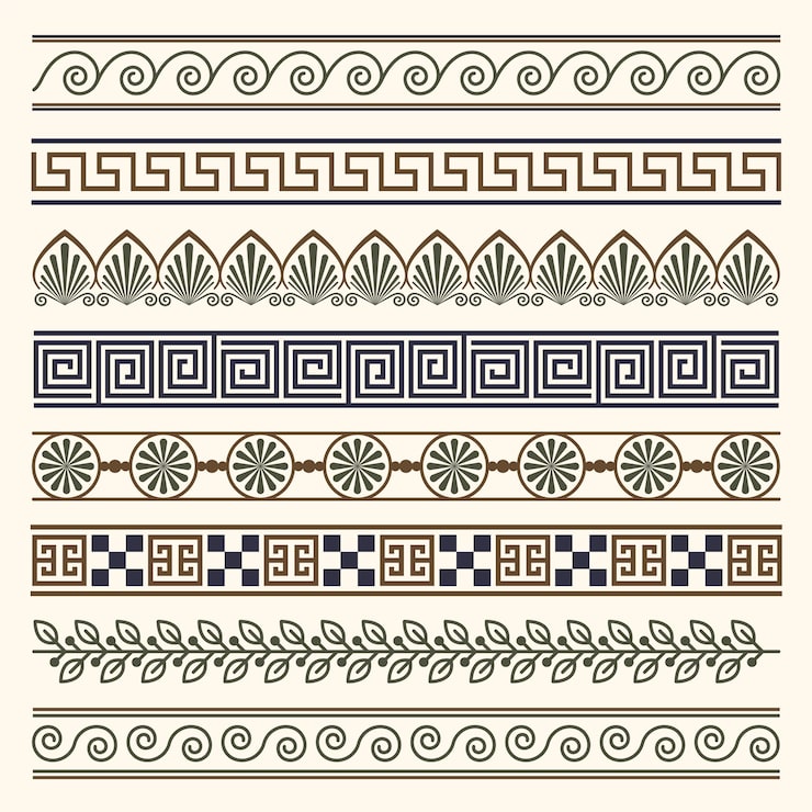 Kostenlose Vektor griechisches grenzset im flachen design