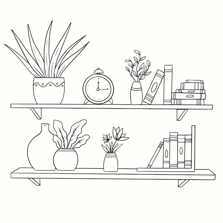 Kostenlose Vektor handgezeichnete regalumrissillustration