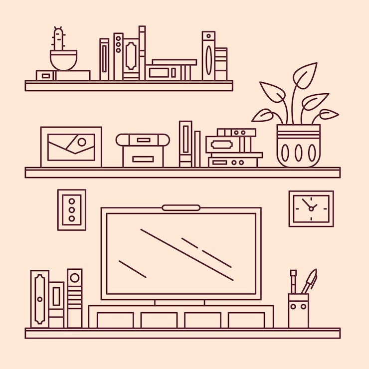Kostenlose Vektor handgezeichnete regalumrissillustration