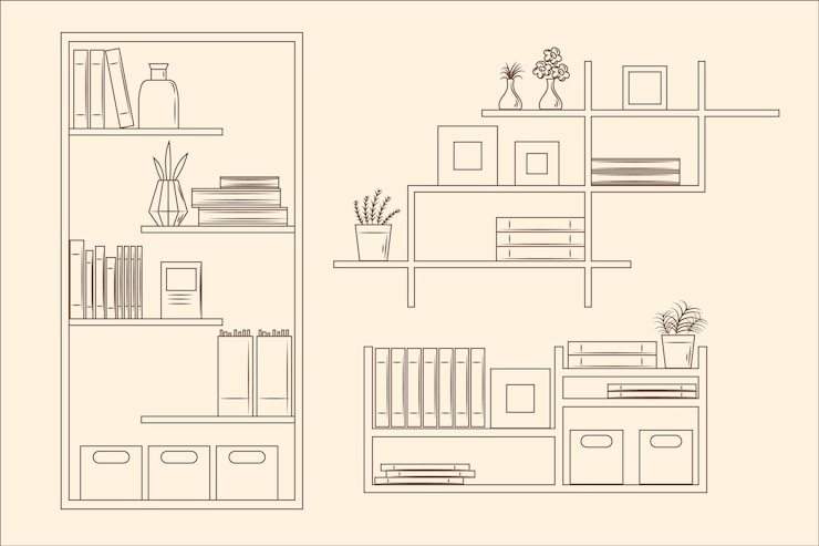 Kostenlose Vektor handgezeichnete regalumrissillustration