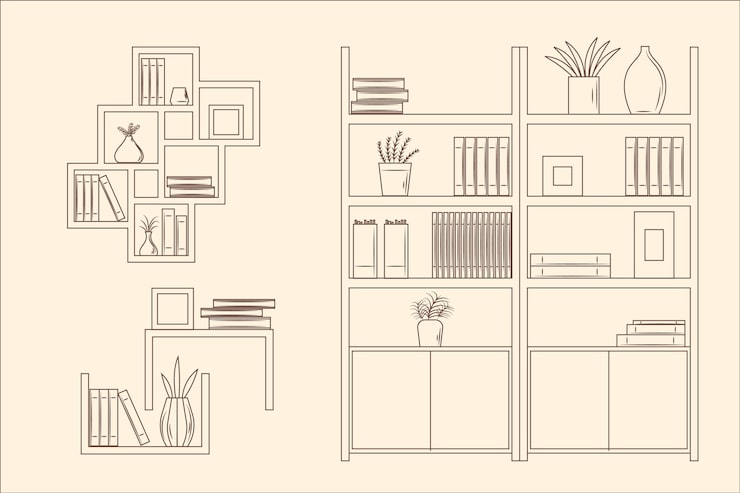 Kostenlose Vektor handgezeichnete regalumrissillustration