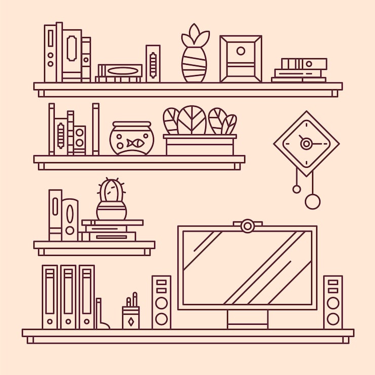 Kostenlose Vektor handgezeichnete regalumrissillustration