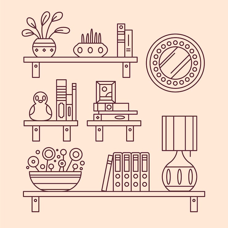 Kostenlose Vektor handgezeichnete regalumrissillustration