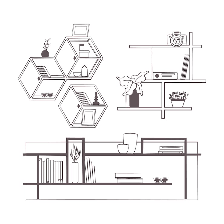 Kostenlose Vektor handgezeichnete regalumrissillustration