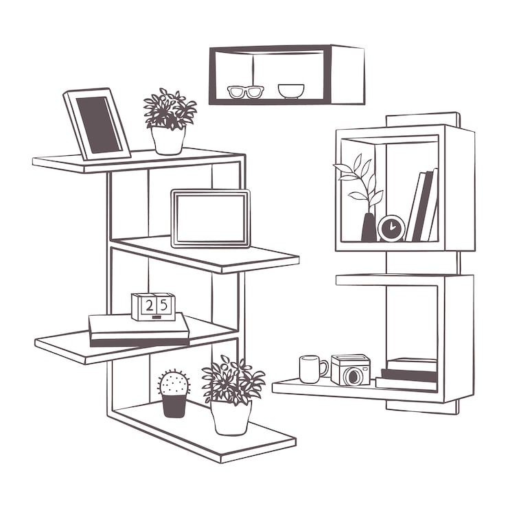 Kostenlose Vektor handgezeichnete regalumrissillustration