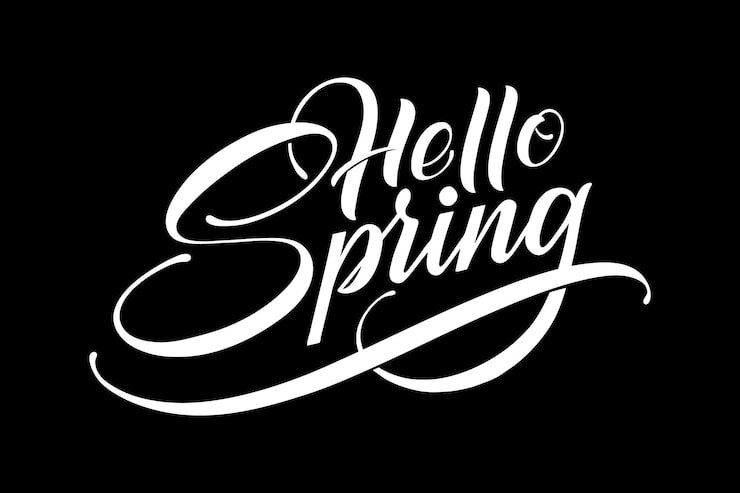 Kostenlose Vektor handgezeichnete schriftzug hallo frühling. elegante moderne handgeschriebene kalligraphie.