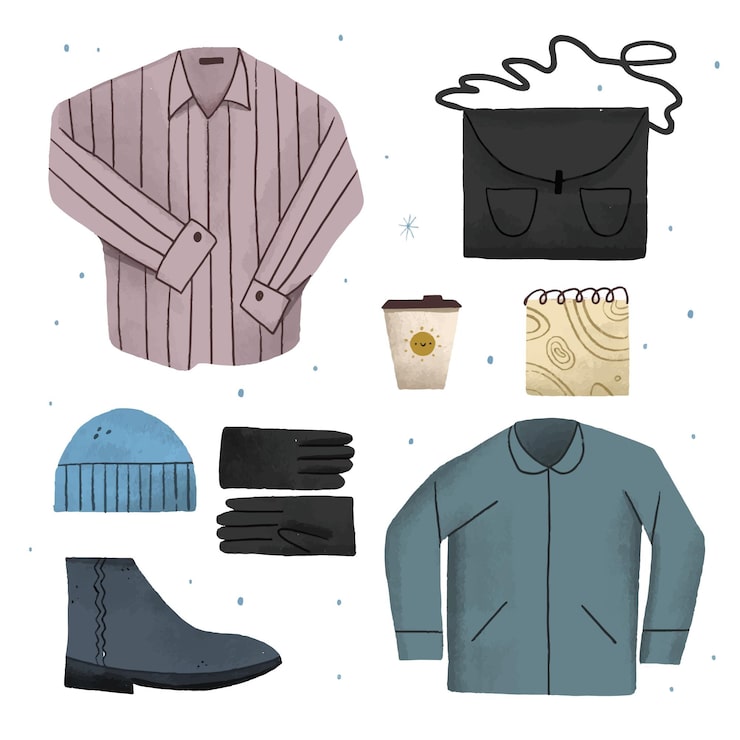 Kostenlose Vektor handgezeichnete winterkleidung und essentials-kollektion