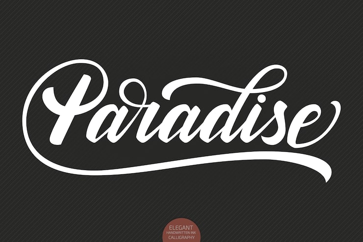 Kostenlose Vektor handgezeichneter schriftzug paradies. elegante moderne handgeschriebene kalligraphie.