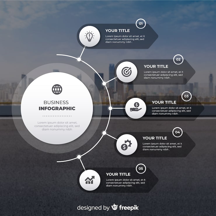 Kostenlose Vektor infographic flaches design des geschäfts mit foto