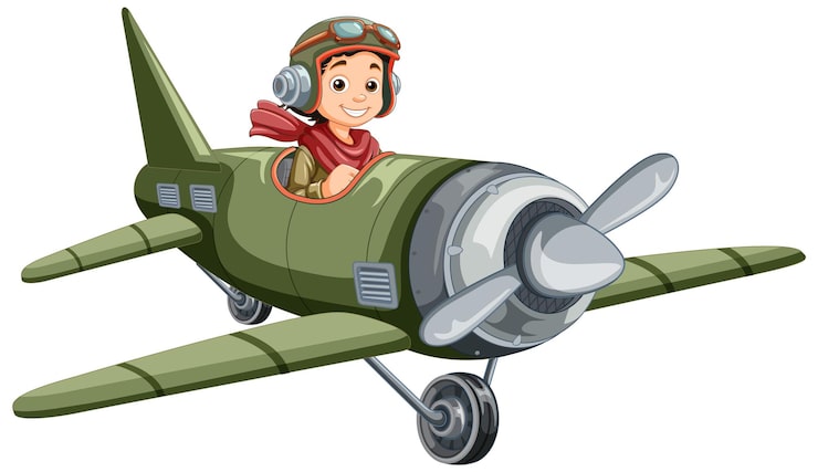 Kostenlose Vektor militärflugzeug-cartoon mit pilot