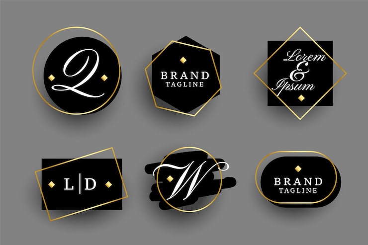 Kostenlose Vektor premium schwarz-goldenes logo-monogramm-set