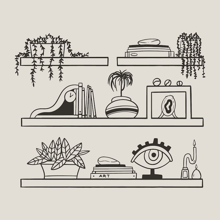 Kostenlose Vektor regal-umrissillustration des flachen designs