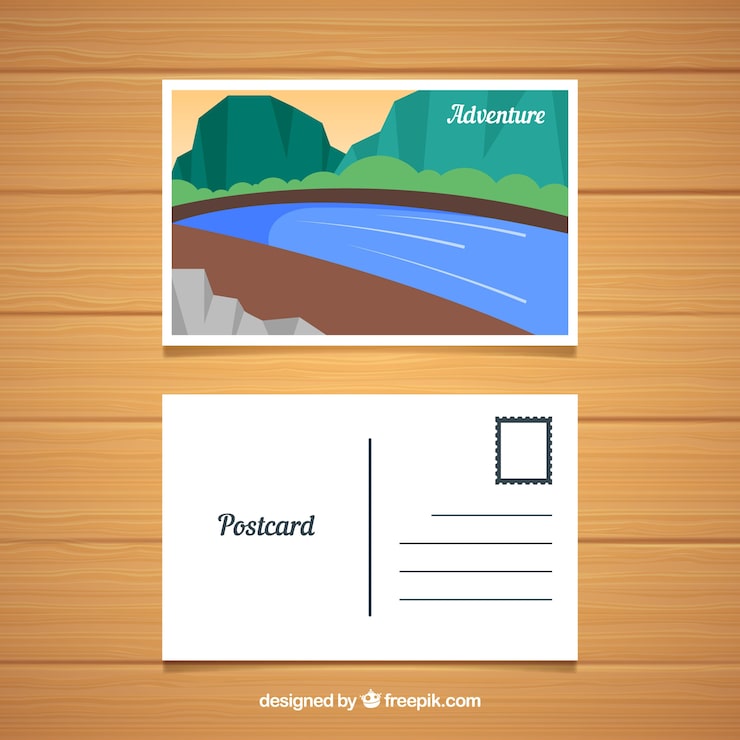 Kostenlose Vektor reisepostkarte mit landschaft