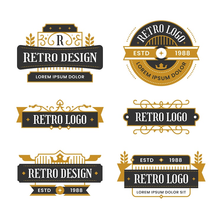 Kostenlose Vektor sammlung goldener retro-logos