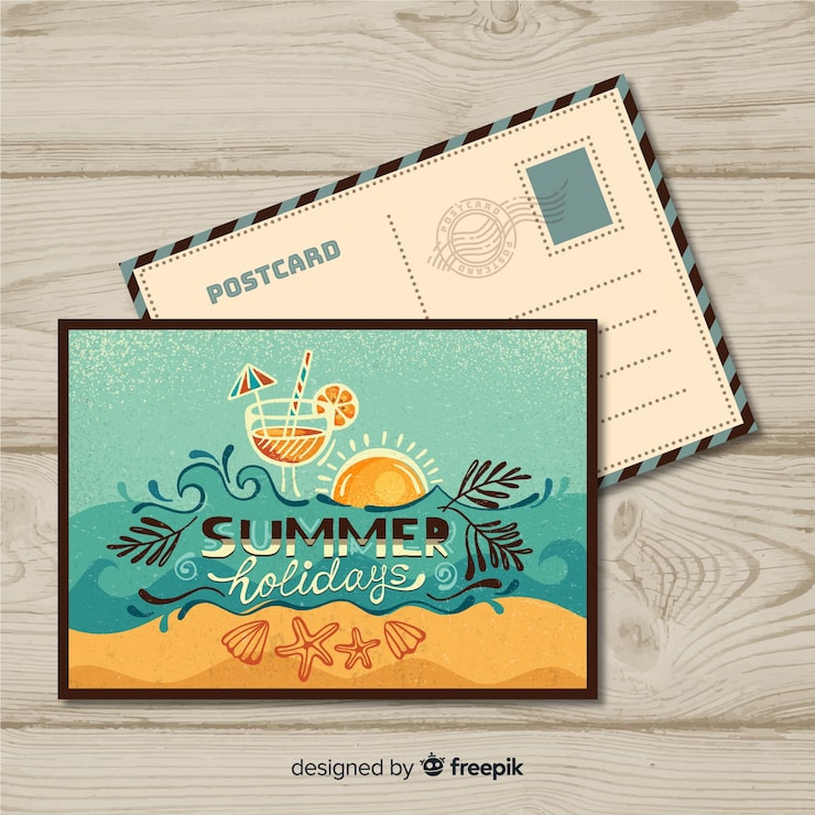 Kostenlose Vektor sommerferien-postkarte