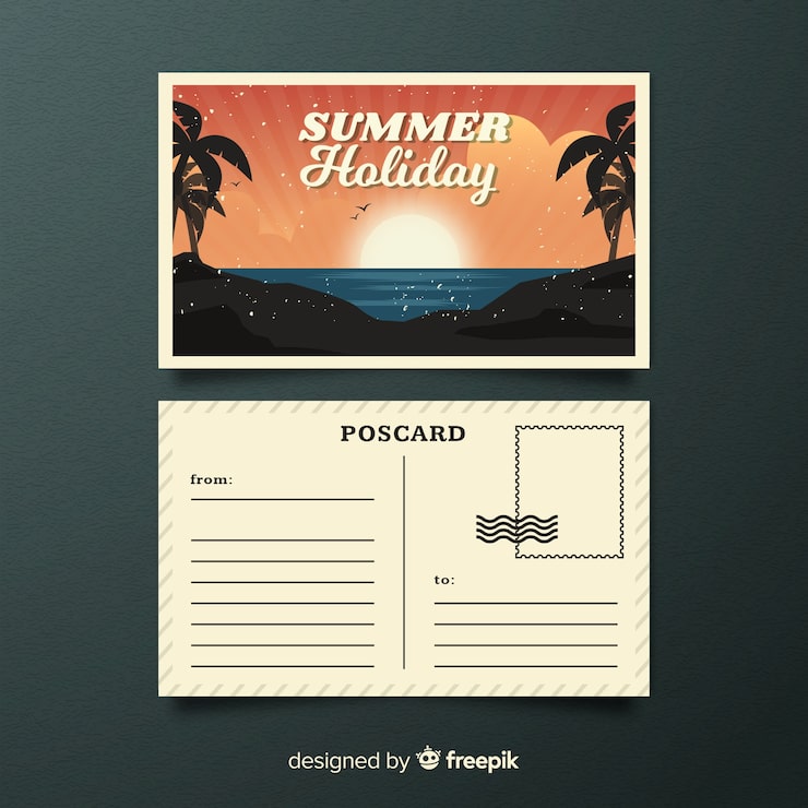 Kostenlose Vektor sommerferien-postkarte