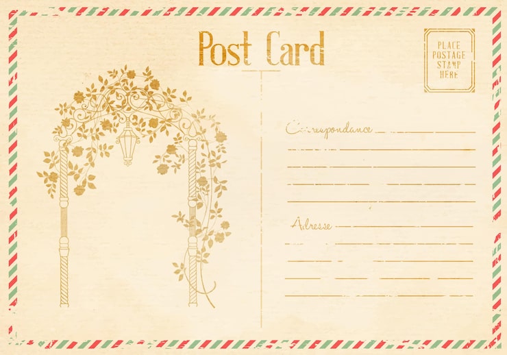 Kostenlose Vektor vintage blumenpostkarte mit rosenbogen.