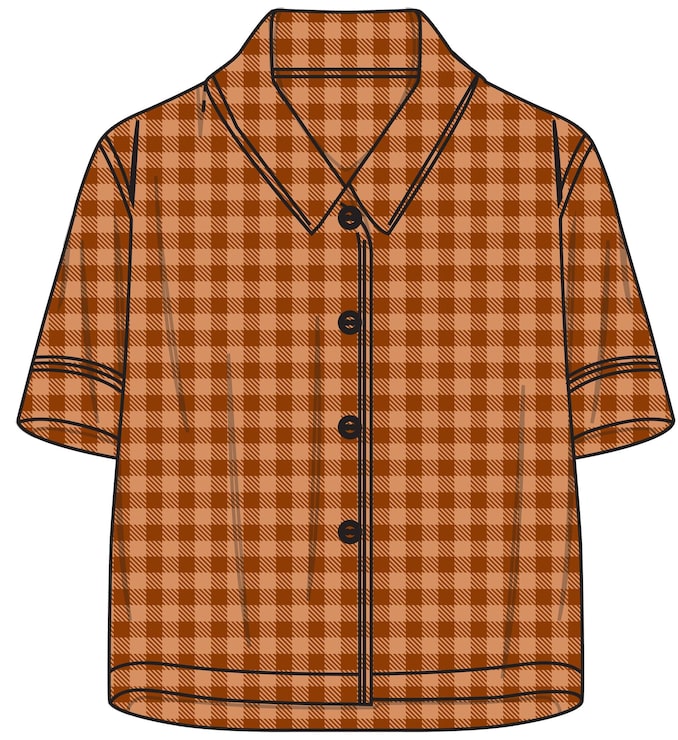 Vektor brown gingham gerahmtes shirt mit kurzen ärmeln