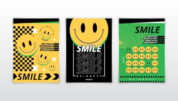 Flaches Säure-Emoji-Plakat