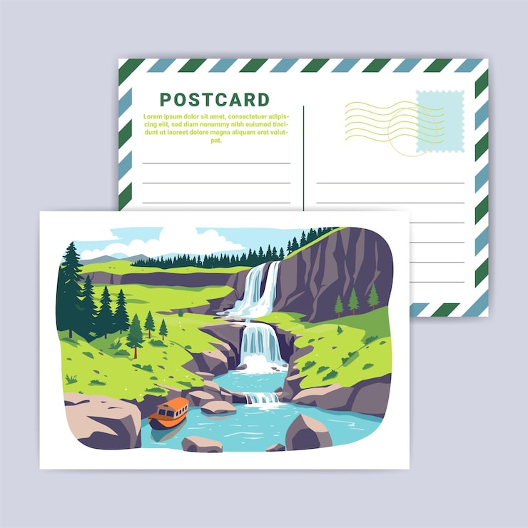 Vektor postkartenlandschaft des wasserfalls