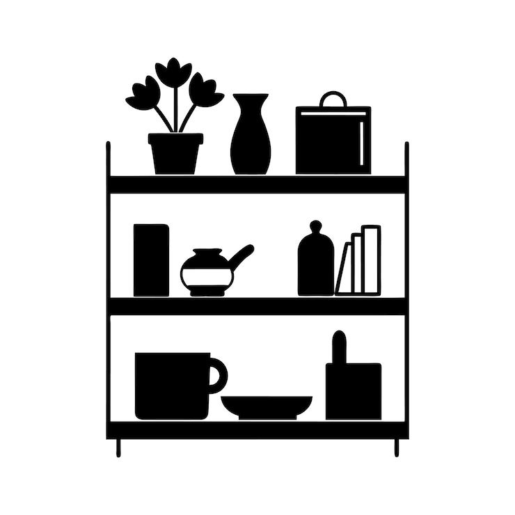 Vektor regale vereinen sich auf silhouette mit einem bücherregal mit blumen und büchern