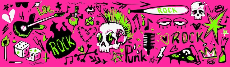 Vetor grátis arte rebelde de doodle punk rock