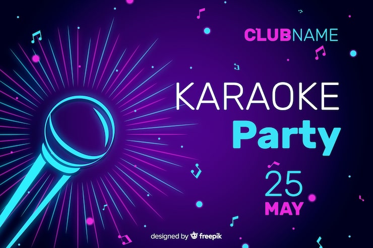 Vetor grátis banner de festa de noite de karaoke ou modelo de folheto